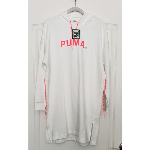 Puma White Chase Hooded‎ Dress Size M Athletic Athleisure Beach Coverup - Picture 1 of 5